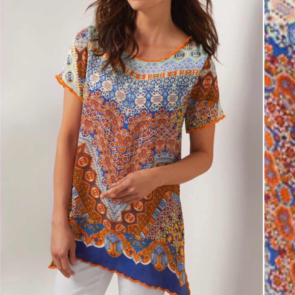 SOFT SURROUNDINGS JOAN Tunic Short Sleeve BOHO Top